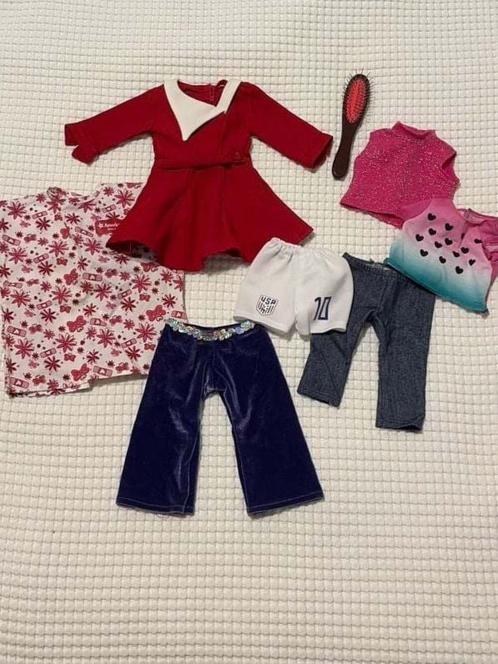 American Girl Doll Lot Maryellen Red Christmas Dress USWNT Soccer Shorts